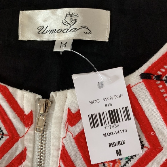 Urmoda front zip cropped top/vest w/a touch of Boho styling ,red white multi - Picture 2 of 6